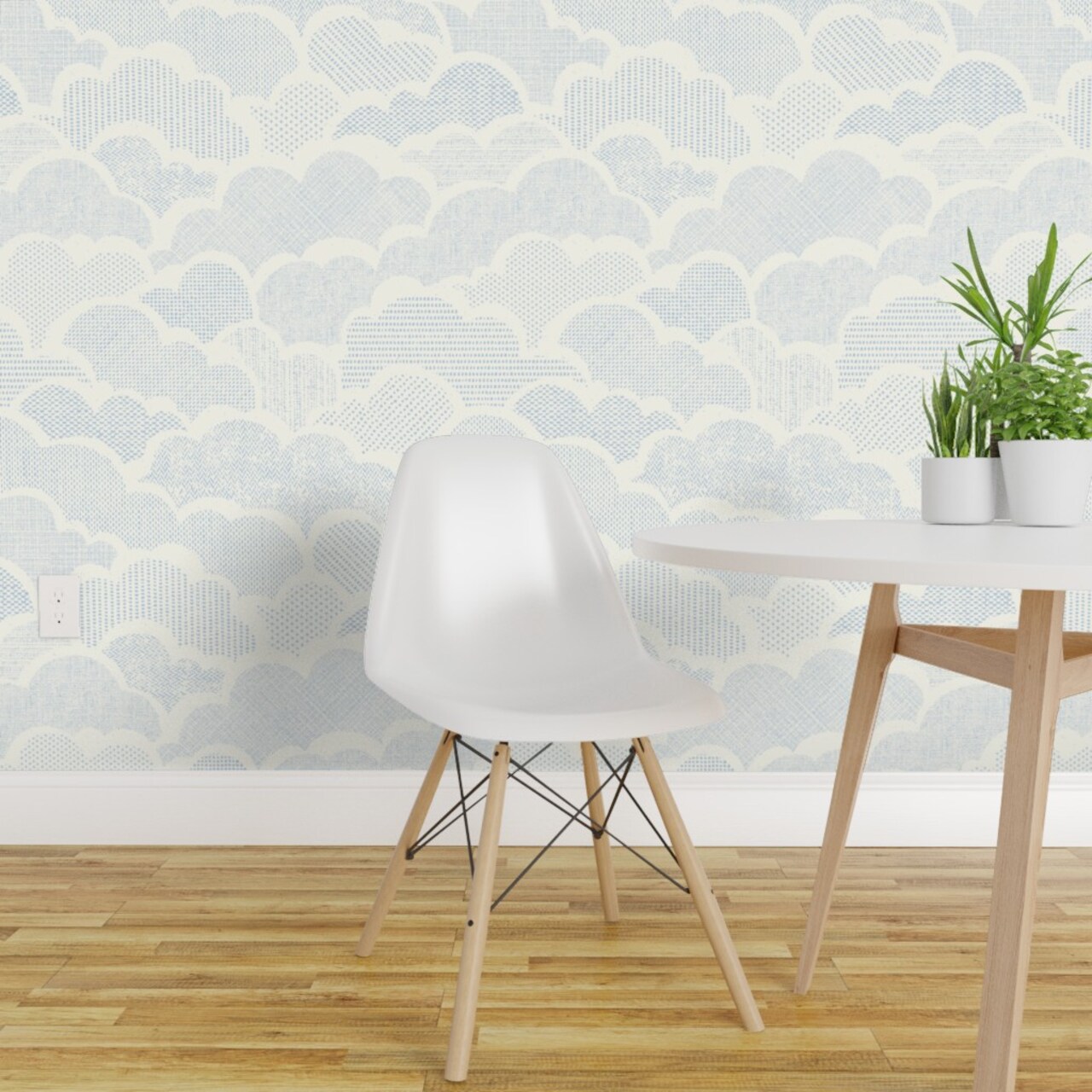 Peel & Stick Wallpaper 2FT Wide Cloudy Sky Pastel Pale Blue Nursery Fluffy Clouds Shabby Chic Distressed Custom Removable Wallpaper by Spoonflower